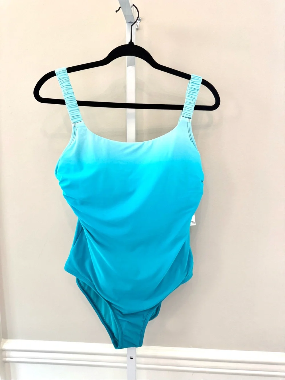 Jantzen Tummy Control One-Piece Swimsuit Ombre Turquoise Ruched Straps Sz 12 NWT